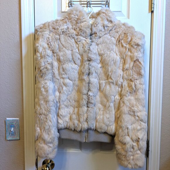 Women's Rabbit Fur Bomber Style Jacket Satin Lining Size Med - Picture 9 of 10